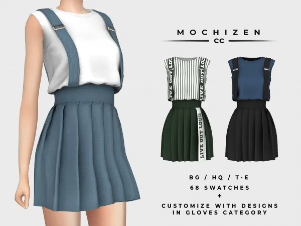 Alpha Mochizen Suspenders Dress Sleeveless Vers by mochizen-cc - The Sims 4 Custom Content