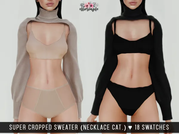 Alpha Elliesimple Super Cropped Sweater (necklace category) - The Sims 4 Custom Content