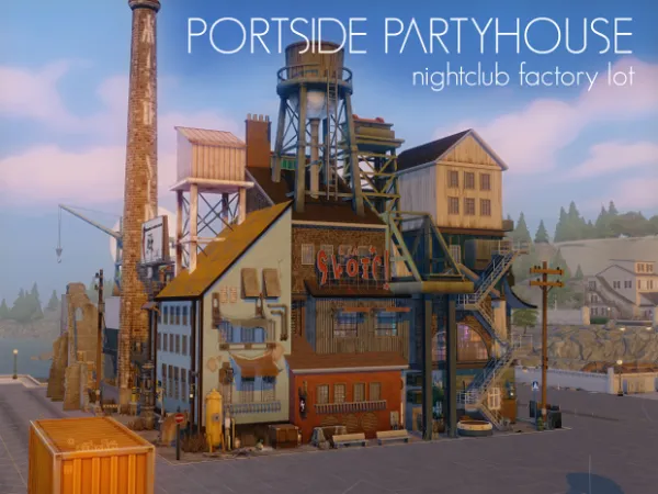 Maxis Match PORTSIDE PARTYHOUSE nightclub factory lot by amoebae - The Sims 4 Custom Content