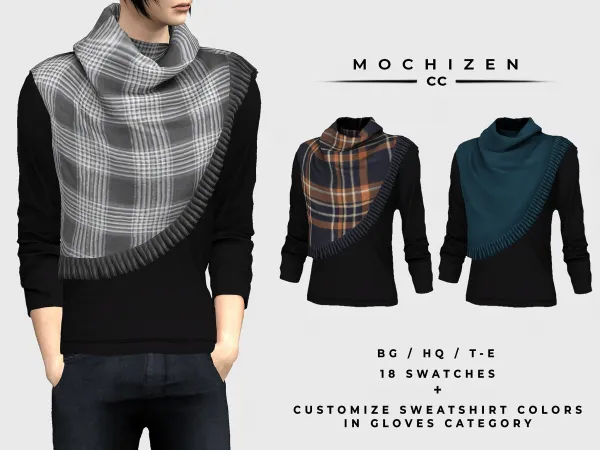 Mix Sweatshirt Scarf Vers (Male) by mochizen-cc - The Sims 4 Custom Content