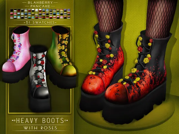 Maxis Match Blahberry Pancake Heavy Boots With Roses (F) - The Sims 4 Custom Content