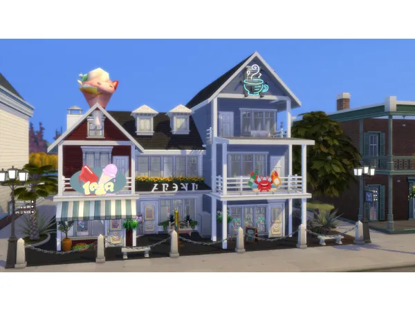 Maxis Match NO Retail Gelato shop fashion store and bar 30x20 by bradybrad7 - The Sims 4 Custom Content