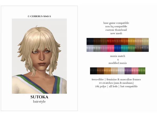 Maxis Match sutoka hairstyle cerberus sims s by c - The Sims 4 Custom Content