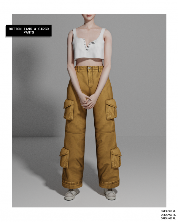 Alpha button tankcargo pants by dreamgirl - The Sims 4 Custom Content