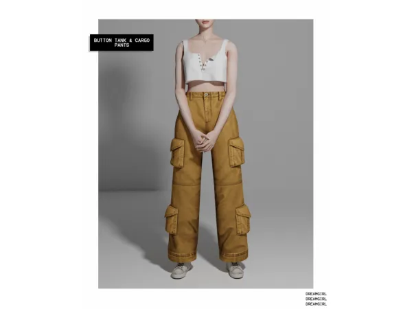 Alpha button tankcargo pants by dreamgirl - The Sims 4 Custom Content