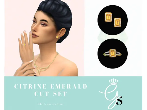 Maxis Match Citrine Emerald Cut Set by Glitterberry Sims - The Sims 4 Custom Content