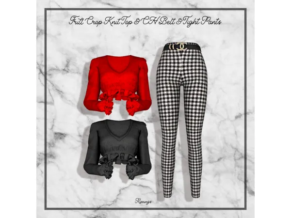 Alpha [RIMINGS] Frill Crop Knit Top CH Belt Tight Pants by RIMINGS - The Sims 4 Custom Content