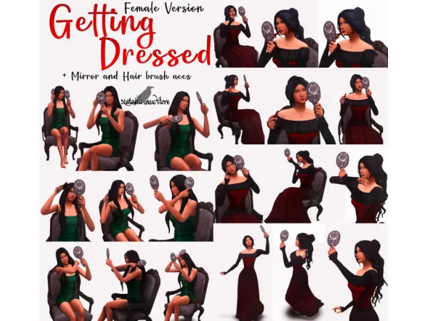 Maxis Match Getting Dressed posepack F mirror and hairbrush acc Auditore by Natalia - The Sims 4 Custom Content