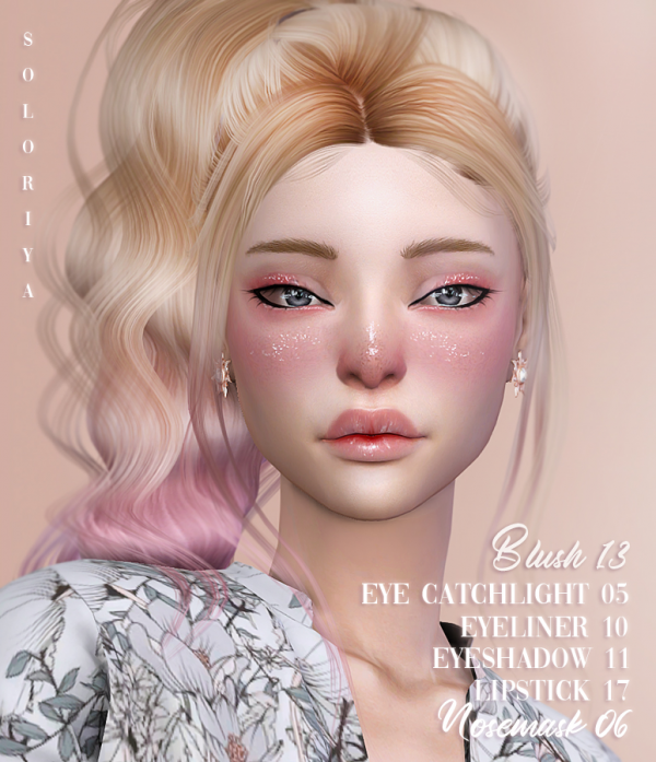 Alpha Blush 13 eye catchlight 05 eyeliner 10 eyeshadow 11 lipstick 17 nosemaske 06 Sims 4 by simsfinds - The Sims 4 Custom Content