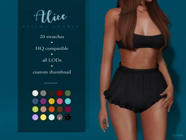 Alpha Alice Pajama Shorts by katverse - The Sims 4 Custom Content