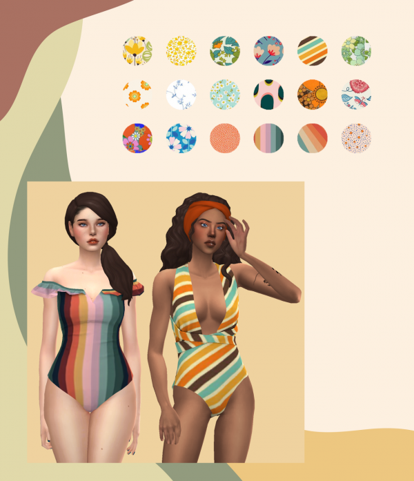 Maxis Match Swimsuit recolors retro patterns by simsfinds - The Sims 4 Custom Content