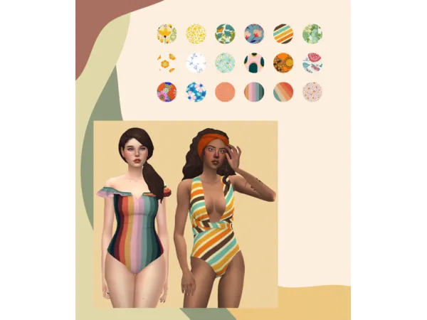 Maxis Match Swimsuit recolors retro patterns - The Sims 4 Custom Content