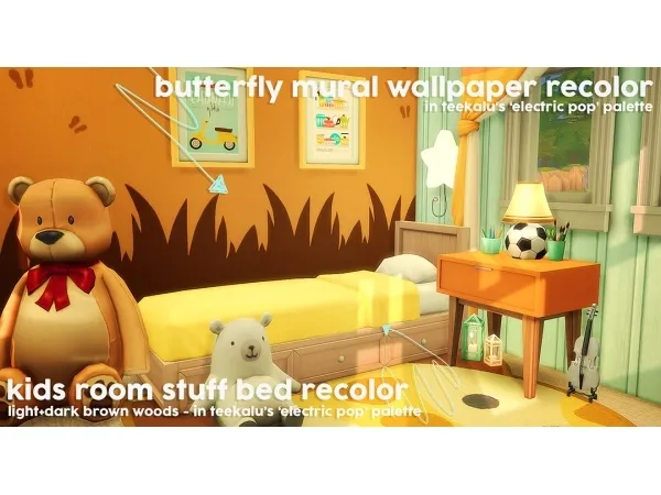Maxis Match butterfly mural kids room bed recolor - The Sims 4 Custom Content