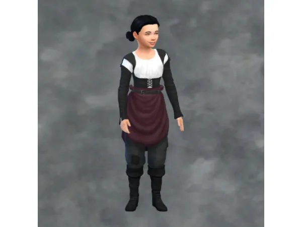 Maxis Match TSM Commoner Leather Sleeves Gathered Skirt for girls - The Sims 4 Custom Content