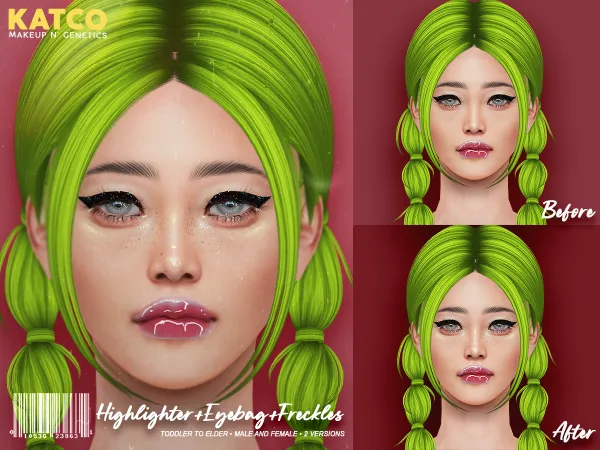 Alpha KATCO Highlighter Eyebag Freckless N1 by katco - The Sims 4 Custom Content