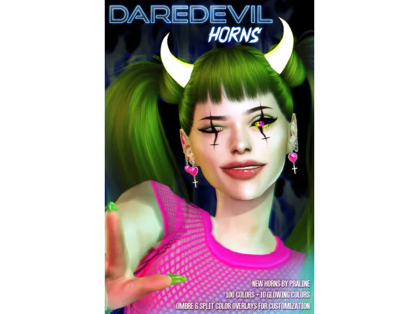 Mix DAREDEVIL Horns (Solid Extras Neon) by Pralinesims - The Sims 4 Custom Content