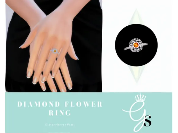 Alpha Diamond Flower Ring by Glitterberry Sims - The Sims 4 Custom Content