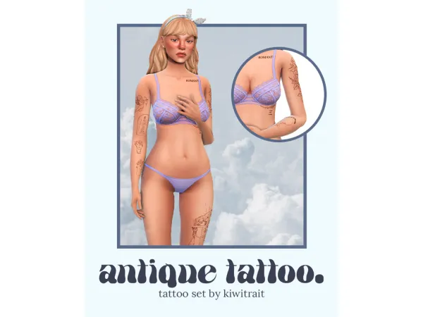 Mix antique tattoo set by Kiwitrait - The Sims 4 Custom Content