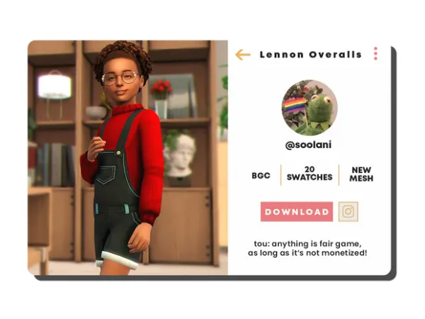 Maxis Match Lennon Overalls by Soolani - The Sims 4 Custom Content
