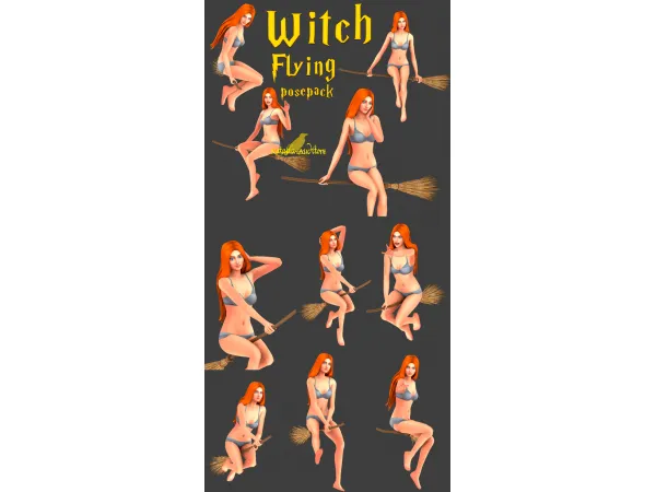 Maxis Match Witch flying posepack 3 broom accs Auditore by Natalia - The Sims 4 Custom Content