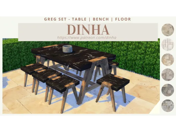 Alpha Greg Set Table Bench Floor - The Sims 4 Custom Content