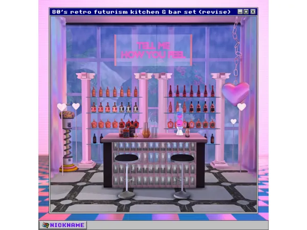 Alpha 80's retro futurism kitchen bar set (revise) by give me a nickname - The Sims 4 Custom Content