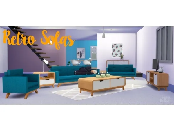 Alpha Things by Dean Retro Sofa Set - The Sims 4 Custom Content