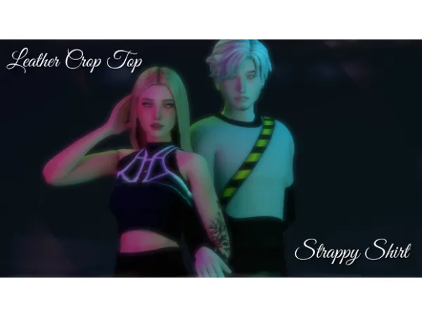 Maxis Match Leather Crop Top Strappy Shirt by Eclypto by Eclypt0Sims - The Sims 4 Custom Content