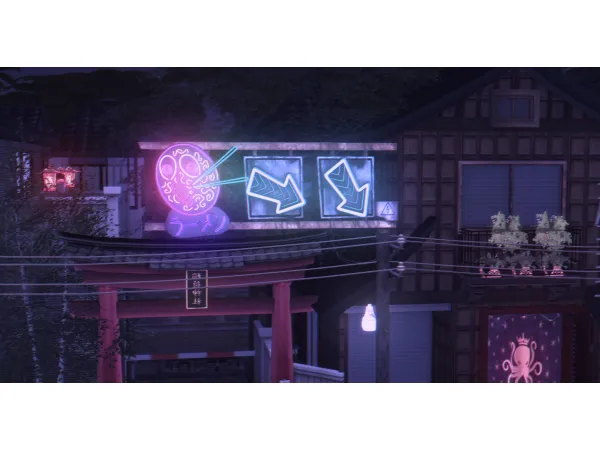 Alpha Cyberpunk Restaurant Neon Sign - The Sims 4 Custom Content