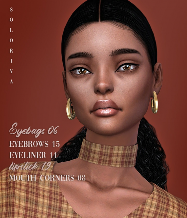 Mix Eyebags 06 eyebrows 15 eyeliner 11 lipstick 19 mouth corners 08 Sims 4 by simsfinds - The Sims 4 Custom Content