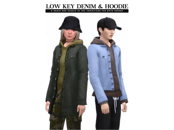 Maxis Match Low Key Denim Hoodie Set by nucrests - The Sims 4 Custom Content