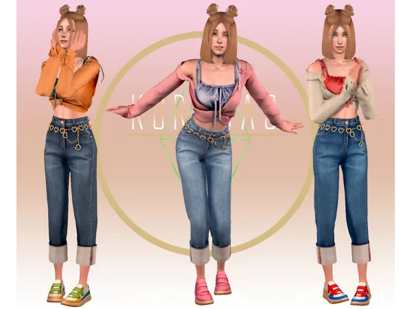 Kurimas 4t2 Heart Chain Jeans ShirreTop by simsfinds - The Sims 2 Custom Content
