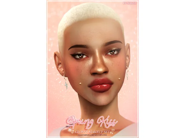 Mix SPRING KISS Glossy Makeup Set by Pralinesims - The Sims 4 Custom Content