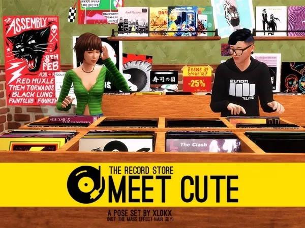 Maxis Match THE RECORD STORE MEET CUTE ( A VERY CUTE POSE PACK by XLDKX) - The Sims 4 Custom Content