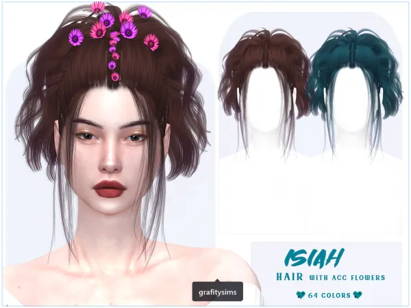 Alpha Isiah Hair with ACC Flowers by grafity-cc - The Sims 4 Custom Content