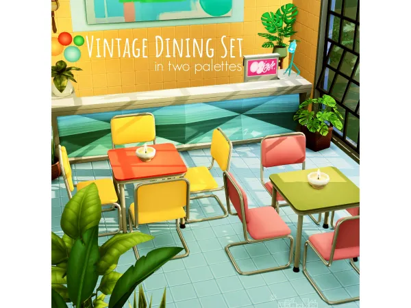 Alpha VINTAGE DINING SET in two palettes - The Sims 4 Custom Content