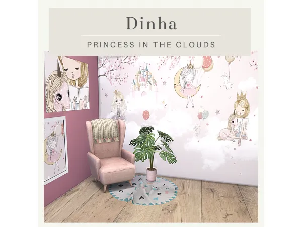 Alpha Princess in the Clouds Wall Panel Walls Paintings Canva Painting - The Sims 4 Custom Content