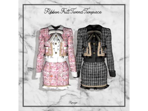 Alpha [RIMINGS] Ribbon Frill Tweed Twopiece by RIMINGS - The Sims 4 Custom Content