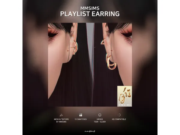 Alpha MMSIMS Playlist Earring by MMSIMS - The Sims 4 Custom Content