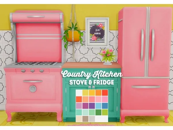 Maxis Match Country kitchen kit stove fridge recolor - The Sims 4 Custom Content