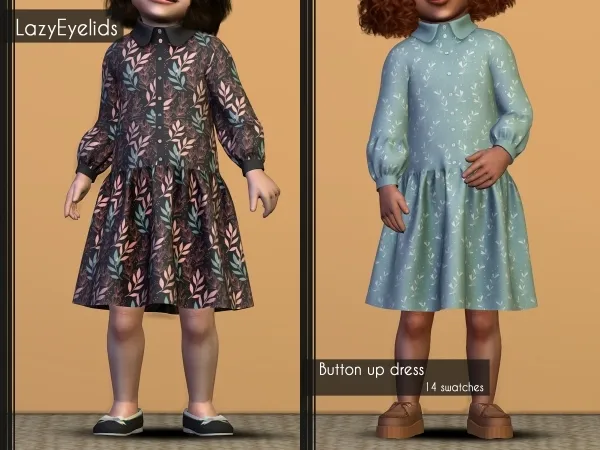 Alpha Button up dress by lazyeyelids - The Sims 4 Custom Content
