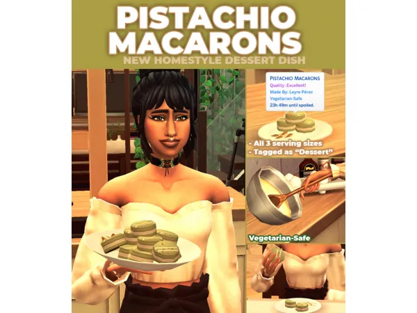 Maxis Match Pistachio Macarons New Custom Recipe by Robin - The Sims 4 Custom Content