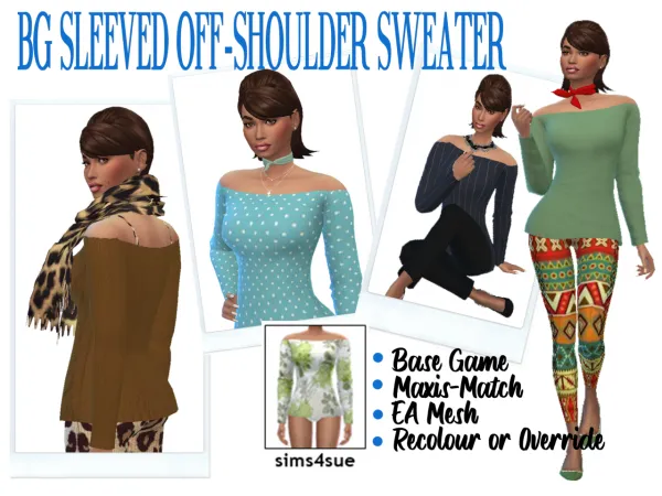 Maxis Match BG SLEEVED OFF SHOULDER SWEATER - The Sims 4 Custom Content