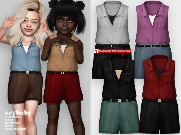 Alpha crybaby bell flower shirt shorts outfit by crybaby - The Sims 4 Custom Content