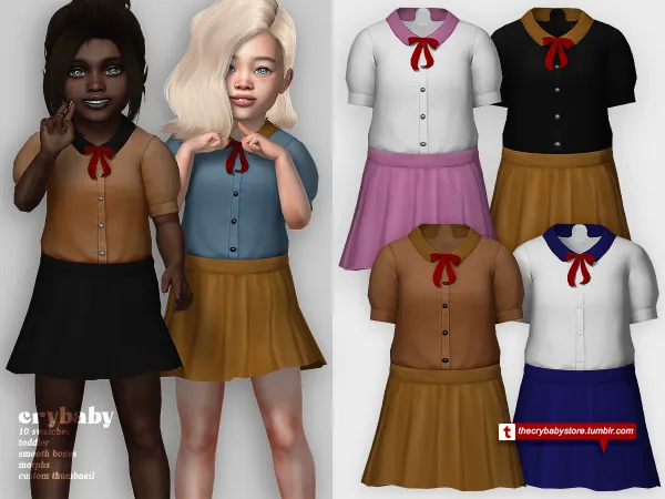 Alpha crybaby dulcet tone dress (collared wt bow) by crybaby - The Sims 4 Custom Content