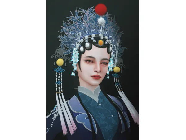 Alpha FenDuDu DTTD Cantonese talent headwear hair - The Sims 4 Custom Content