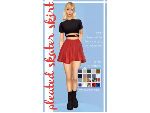 Maxis Match Pleated Skater Skirt by Bellassims - The Sims 4 Custom Content