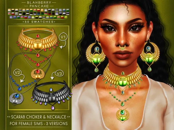 Alpha Blahberry Pancake Scarab Choker Necklace (F) by blahberry-pancake - The Sims 4 Custom Content
