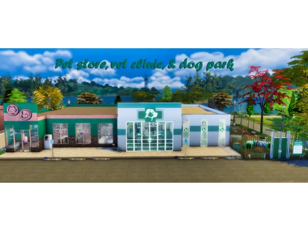 Maxis Match Pet store vet clinic dog park by Bean's Builds - The Sims 4 Custom Content