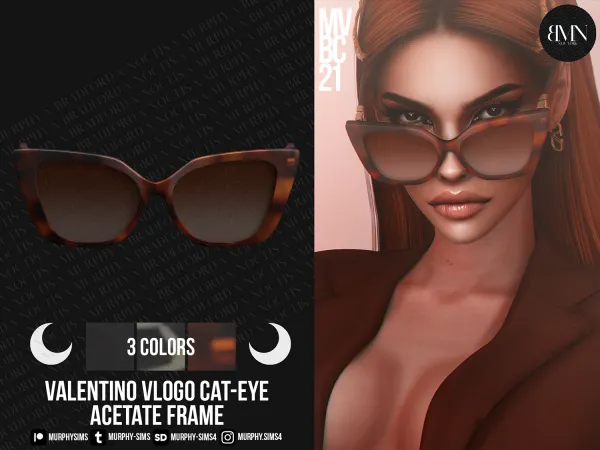 Alpha Valentino VLogo Cat Eye Acetate Frame by bradford - The Sims 4 Custom Content
